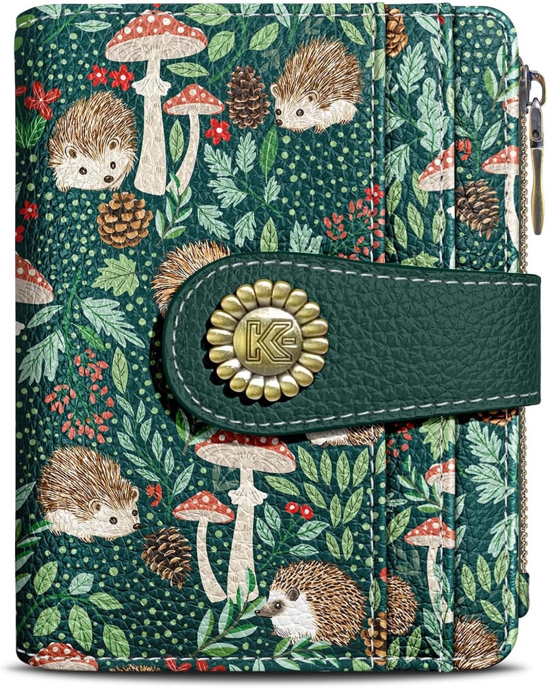 Kelvoris Cute Hedgehog Small Rfid Women Wallet Bifold Zipper Coin Pocket PU Leather Compact Cash Credit Card Holder Travel Wallet for Female Ladies Teen Girls 1 ID Window 10 Card Slots - Image 1
